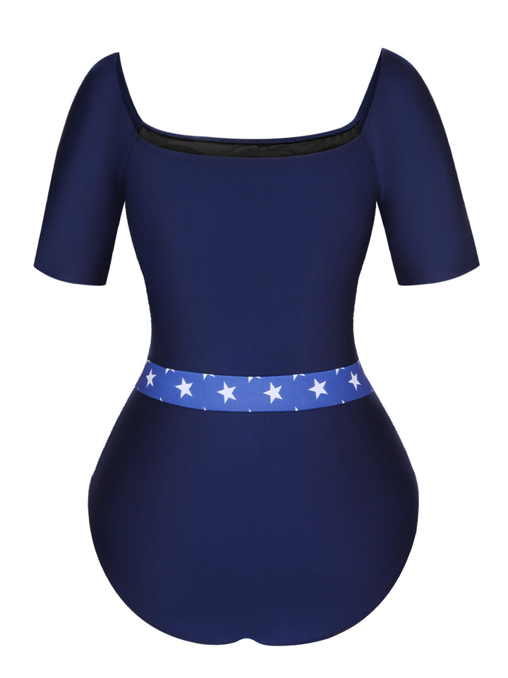 Dark Blue 1940s Stars One-Piece Swimsuit, vintage swimsuit, pin-up swimwear - perfect for women who love vintage and retro fashion