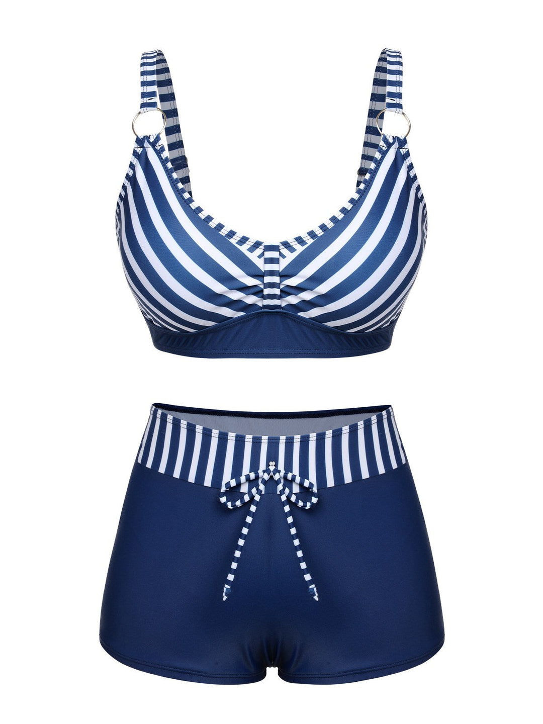 Dark Blue 1940s Stripes Strap Drawstring Swimsuit, vintage swimsuit, pin-up swimwear - perfect for women who love vintage and retro fashion