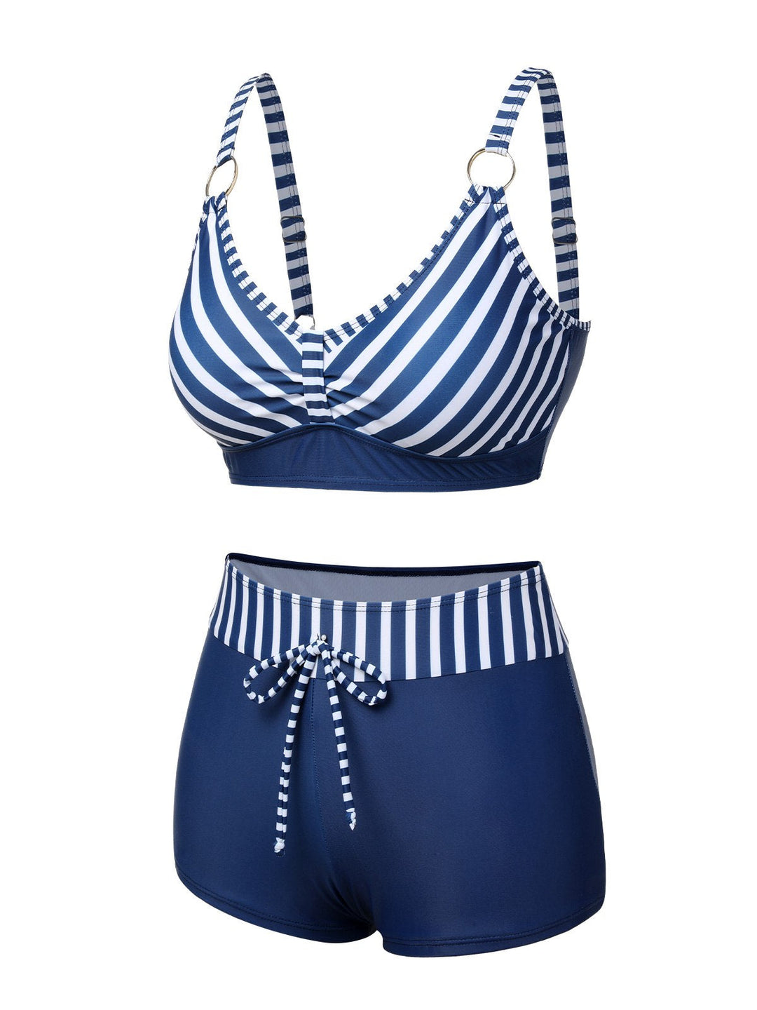 Dark Blue 1940s Stripes Strap Drawstring Swimsuit, vintage swimsuit, pin-up swimwear - perfect for women who love vintage and retro fashion