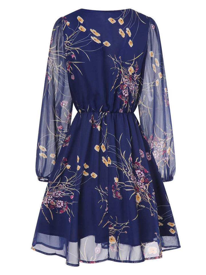 This Dark Blue 1940s V-Neck Floral Puff Sleeve Dress wraps her in 1940s elegance, one twirl at a time