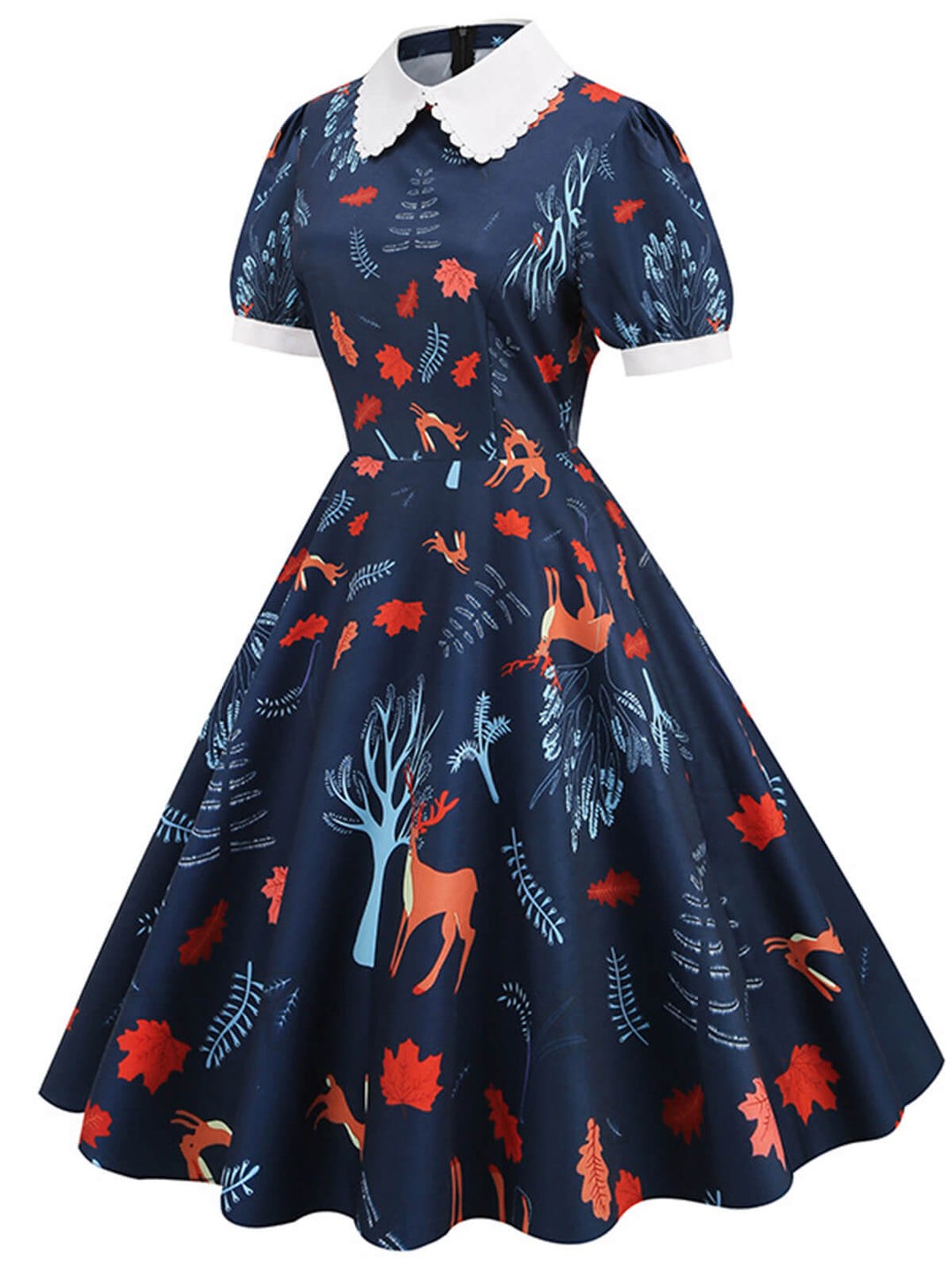 Dark Blue 1950s Forest Puff Lapel Dress: where 1950s romance meets her modern spirit