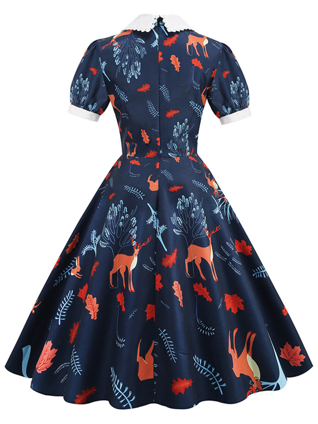 This Dark Blue 1950s Forest Puff Lapel Dress wraps her in 1950s elegance, one twirl at a time