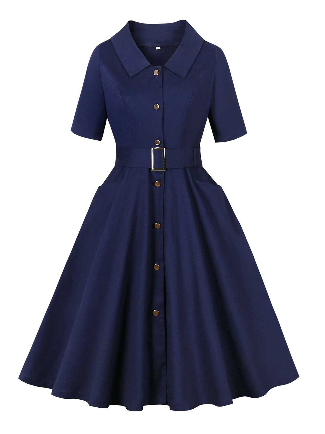 She slips into this Dark Blue 1950s Peter Pan Collar Belted Dress and suddenly it&