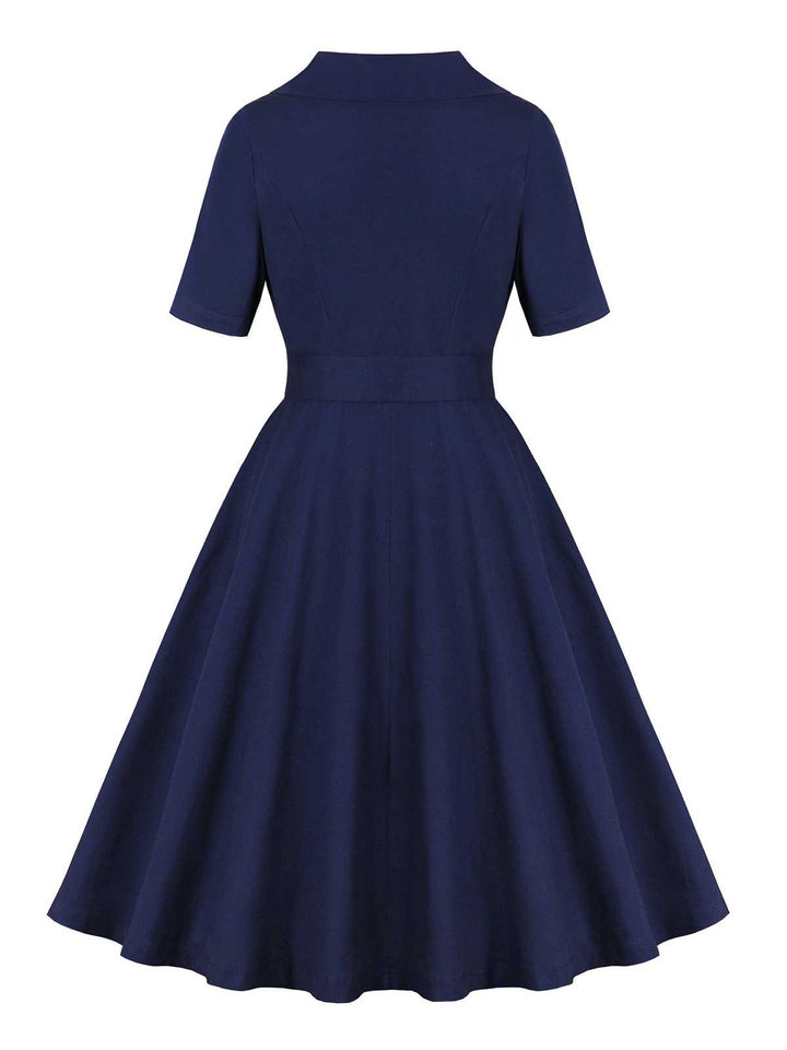 Dark Blue 1950s Peter Pan Collar Belted Dress: where 1950s romance meets her modern spirit
