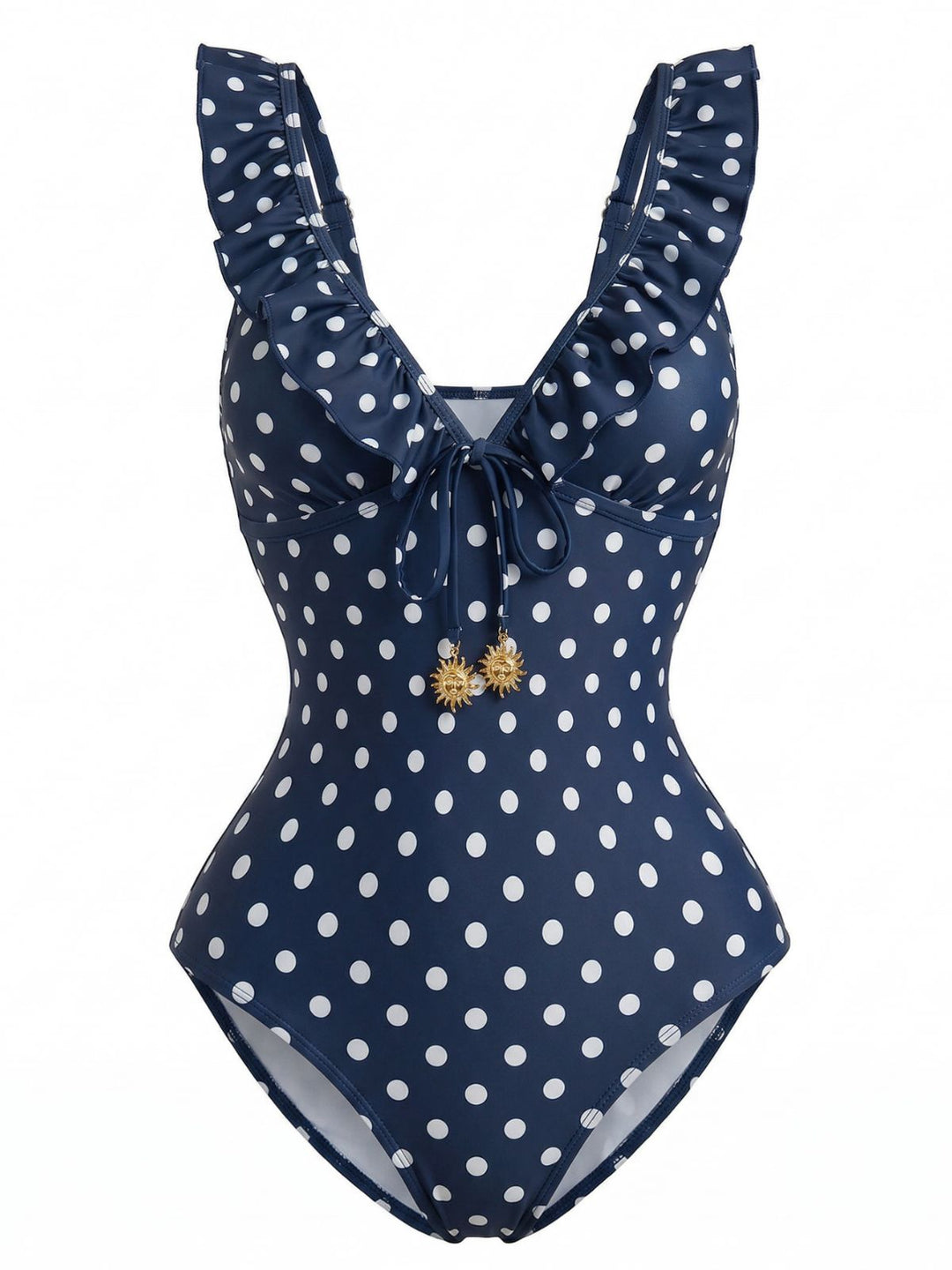 Dark Blue 1950s Polka Dot V-Neck One Piece - vintage fashion, retro style