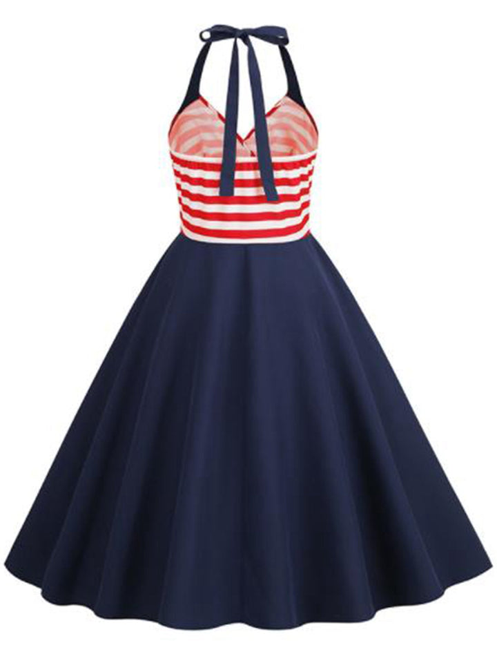 Dark Blue 1950s Red &amp; White Stripes Halter Dress: where 1950s romance meets her modern spirit