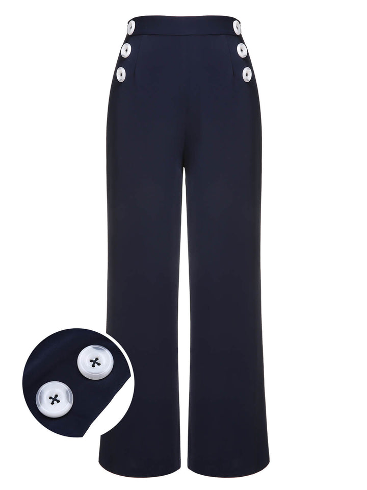 Dark Blue 1950s Solid Button Straight Pants, vintage fashion, style - perfect for women who love vintage and fashion