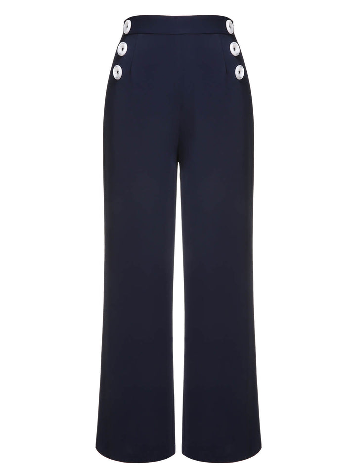 Dark Blue 1950s Solid Button Straight Pants, vintage fashion, style - perfect for women who love vintage and fashion