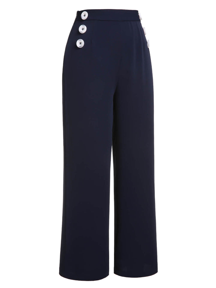 Dark Blue 1950s Solid Button Straight Pants, vintage fashion, style - perfect for women who love vintage and fashion