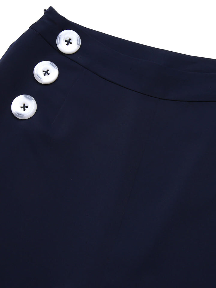 Dark Blue 1950s Solid Button Straight Pants, vintage fashion, style - perfect for women who love vintage and fashion