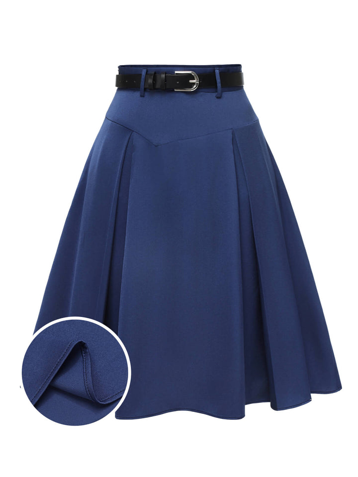 Dark Blue 1950s Solid High-Waist Pleated Skirt, vintage skirt, retro style - perfect for women who love vintage and retro fashion