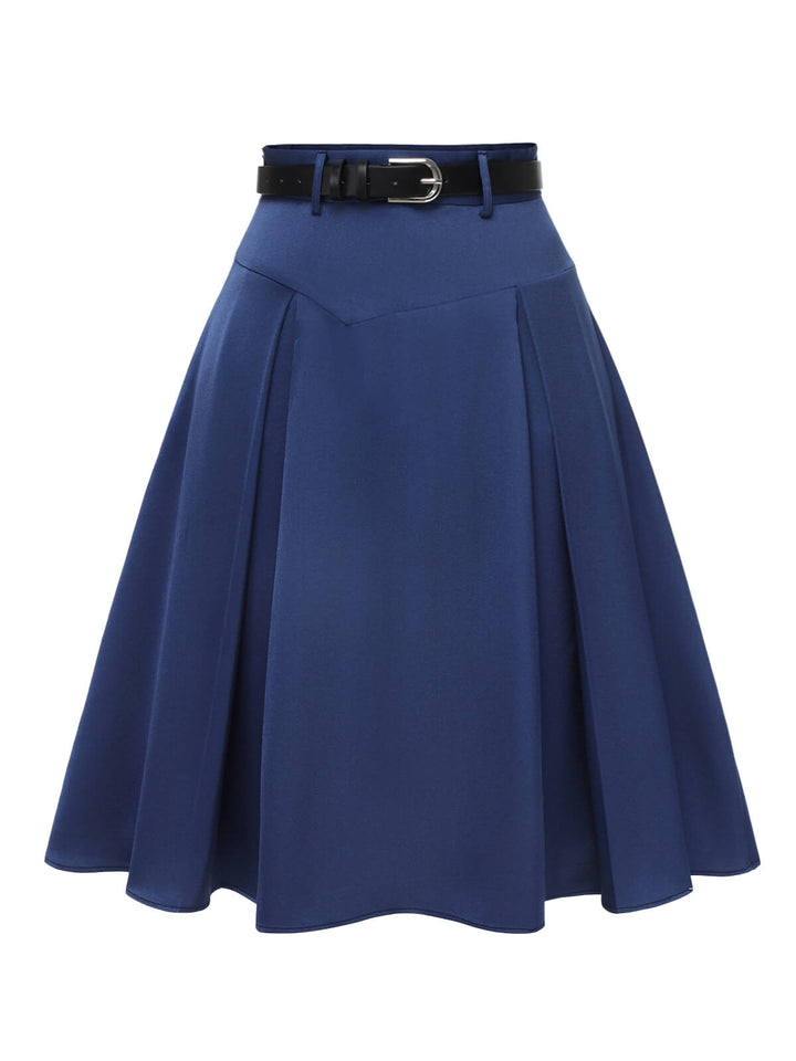 Dark Blue 1950s Solid High-Waist Pleated Skirt, vintage skirt, retro style - perfect for women who love vintage and retro fashion