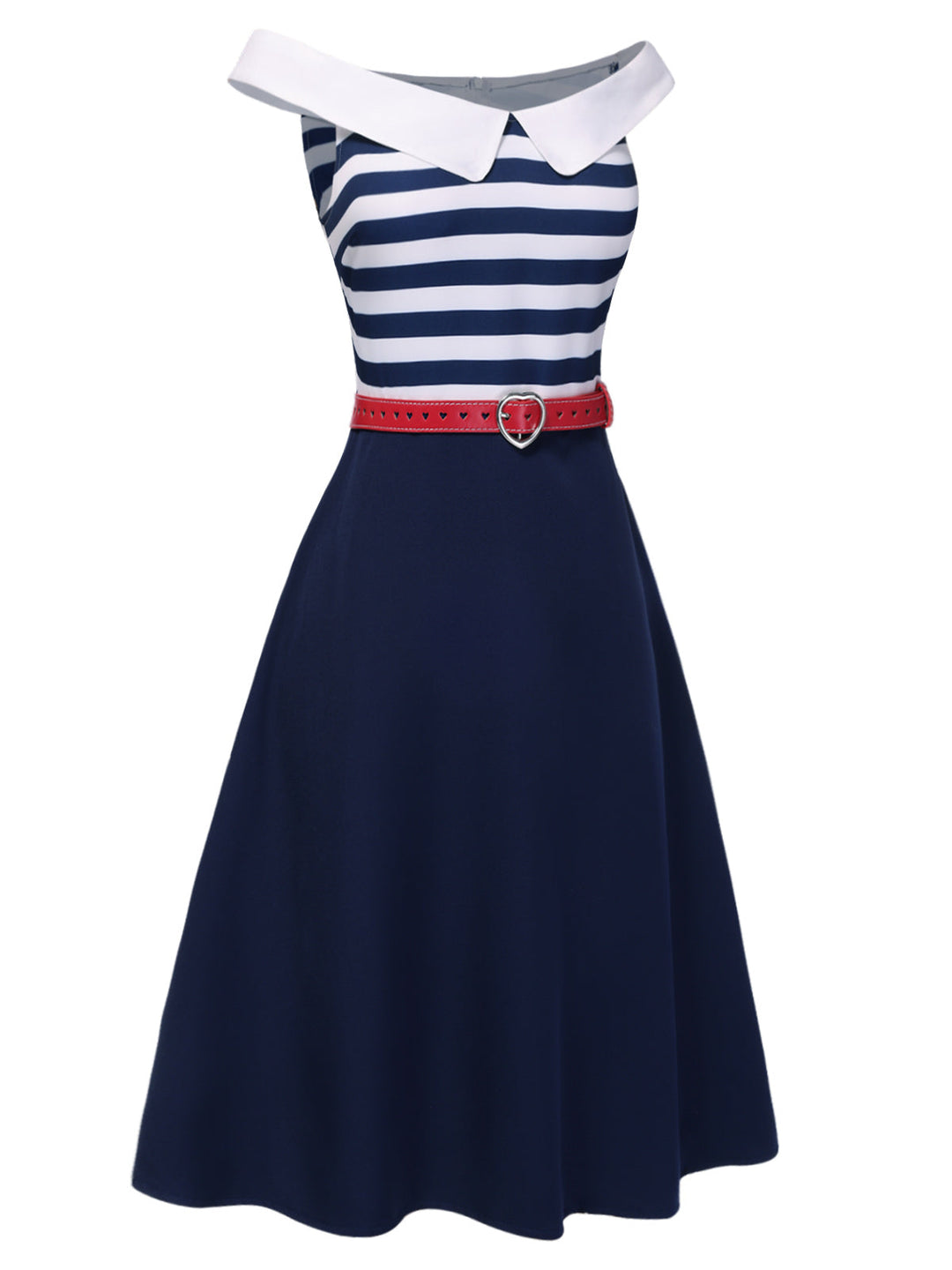 Dark Blue 1950s Striped Off-Shoulder Dress, vintage dress, retro fashion, rockabilly, pin-up fashion - perfect for women who love vintage and retro fashion