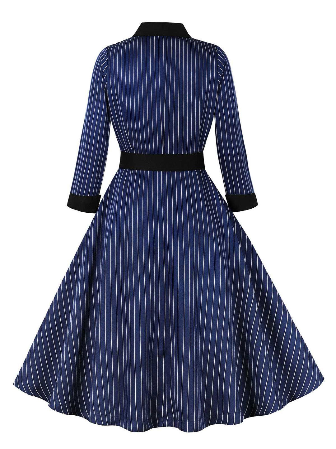 Dark Blue 1950s Striped Patchwork Belted Dress: where 1950s romance meets her modern spirit