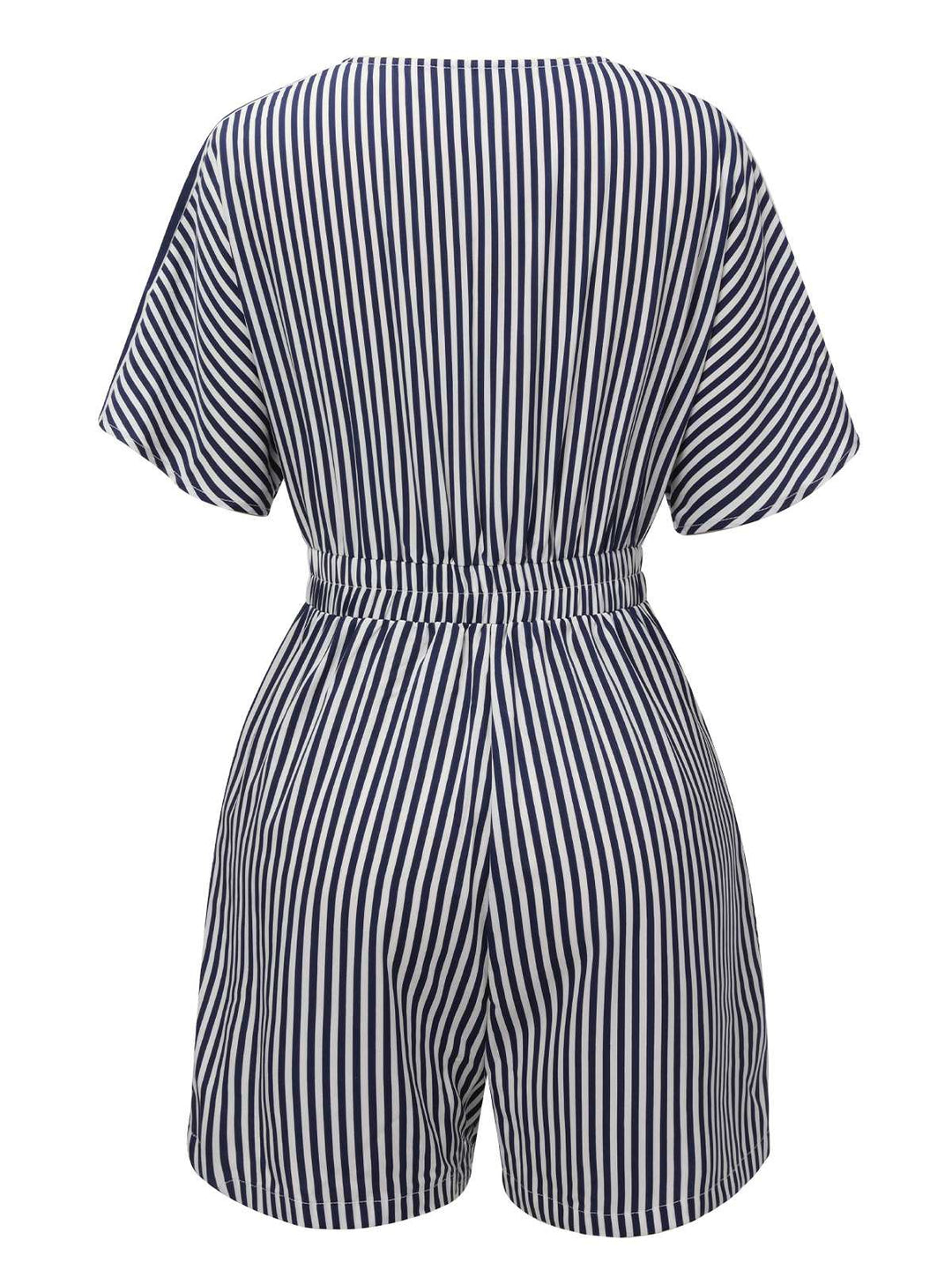 This Dark Blue 1950s V-Neck Pockets Stripes Romper whispers 1950s secrets to those who notice