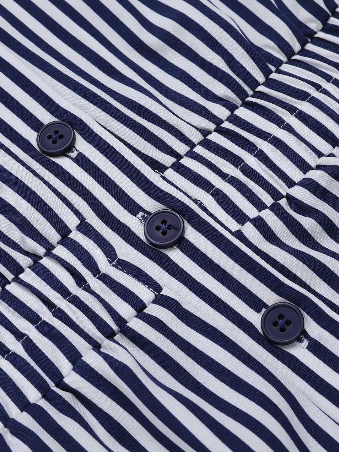 Dark Blue 1950s V-Neck Pockets Stripes Romper — 1950s style that transcends decades