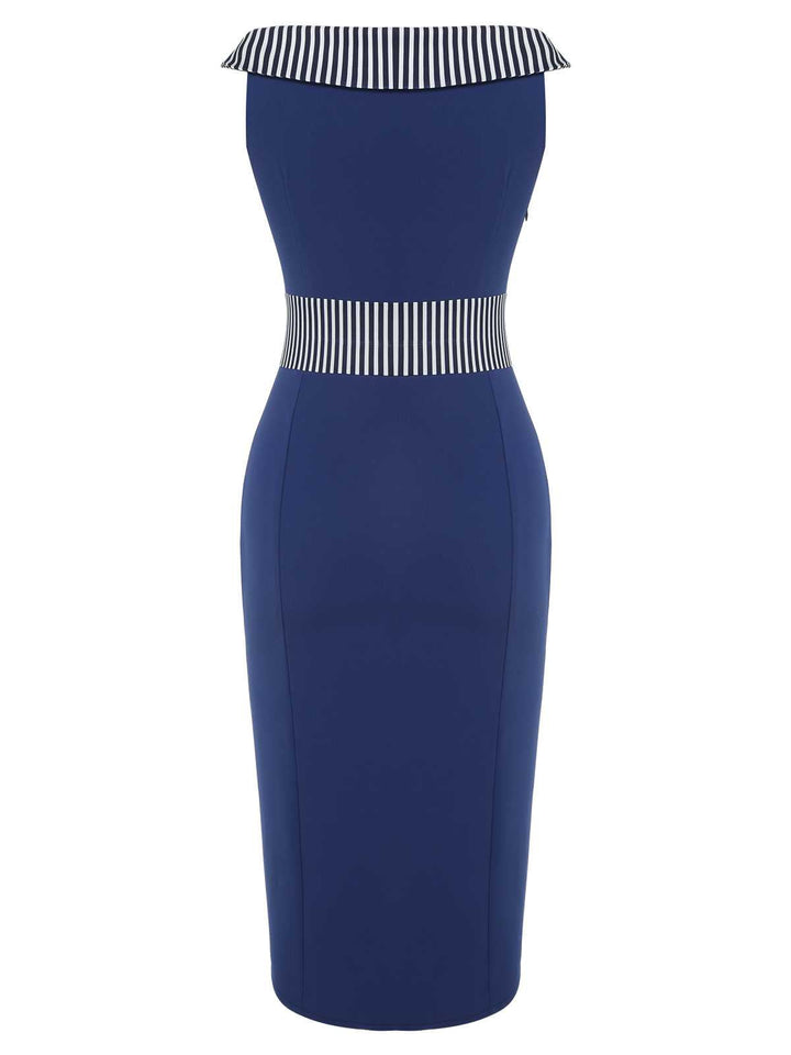 Dark Blue 1960s Buttoned Stripes Dress — the kind of 1960s dress that makes strangers smile