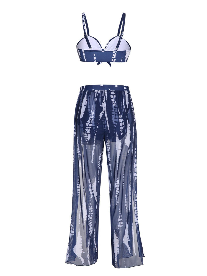 Dark Blue 1960s Dyed Graphic Strap Swimsuit &amp; Cover Up, vintage swimsuit, pin-up swimwear - perfect for women who love vintage and retro fashion