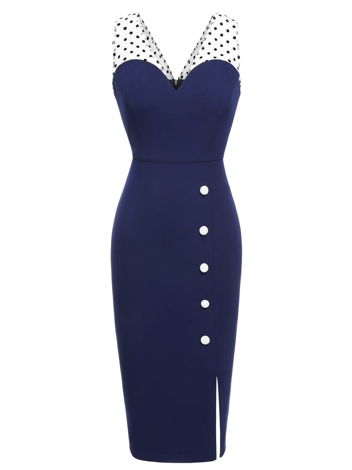 Dark Blue 1960s Patchwork Pencil Dress — vintage elegance for the modern woman