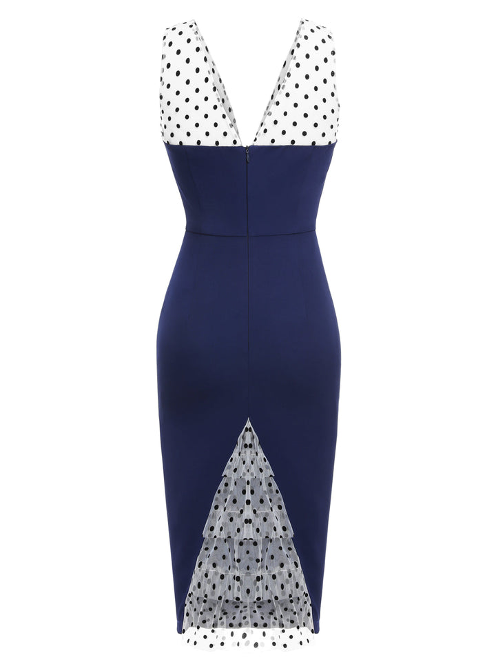 Dark Blue 1960s Patchwork Pencil Dress — vintage elegance for the modern woman