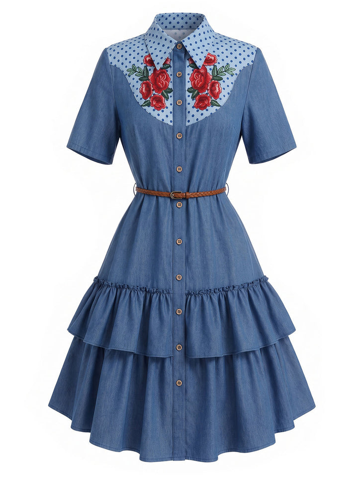 [Pre-Sale] Dark Blue 1960s Floral Denim Dress 3