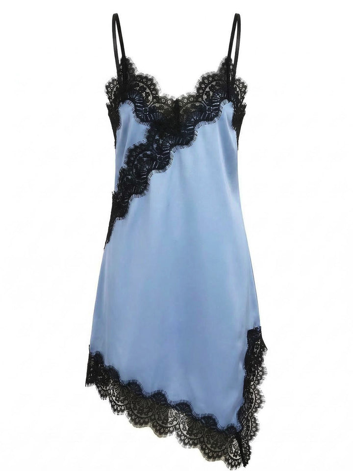 Dark Blue Satin Lace Spaghetti Strap Nightgown: beautiful vintage lingerie, retro nightgown, elegant sleepwear with timeless appeal