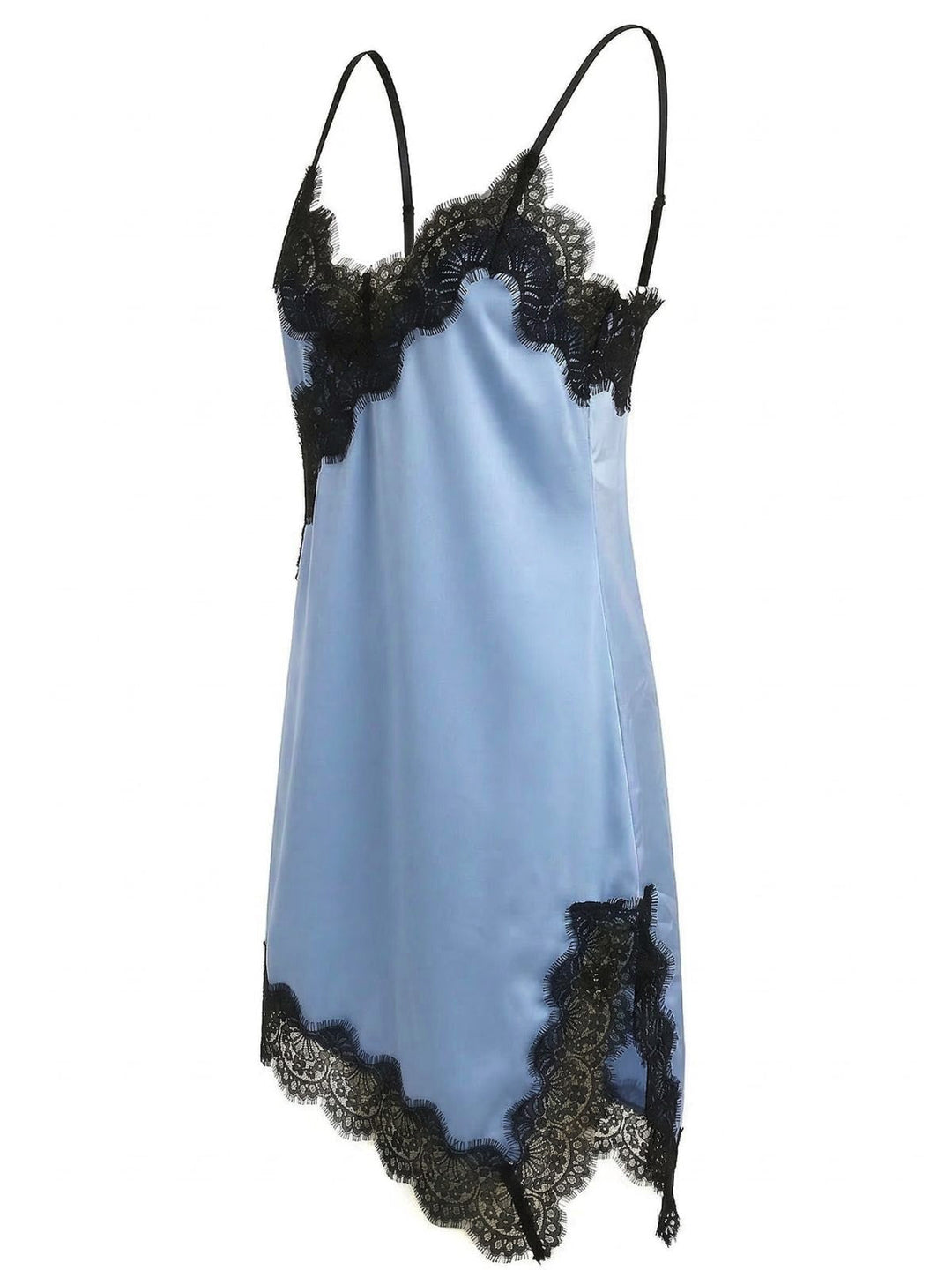 Dark Blue Satin Lace Spaghetti Strap Nightgown | vintage lingerie, retro nightgown, elegant sleepwear - perfect for retro fashion enthusiasts