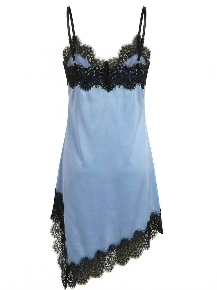 Dark Blue Satin Lace Spaghetti Strap Nightgown - vintage lingerie, retro nightgown, elegant sleepwear for vintage lovers