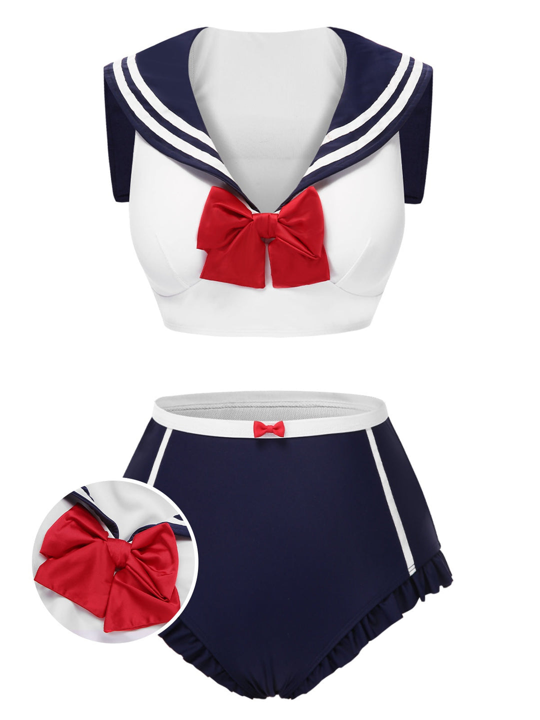 Dark Blue Sailor Collar Bow Swimsuit: Riviera elegance, reimagined for her