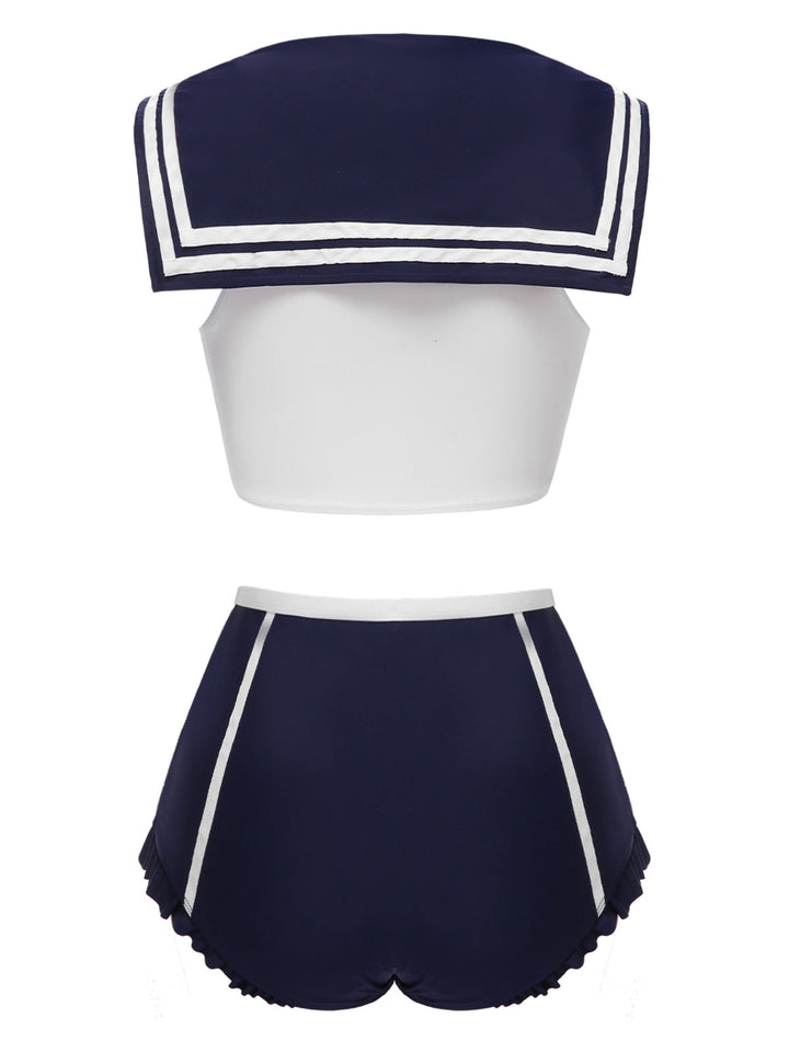 Dark Blue Sailor Collar Bow Swimsuit — poolside glamour meets sun-drenched confidence