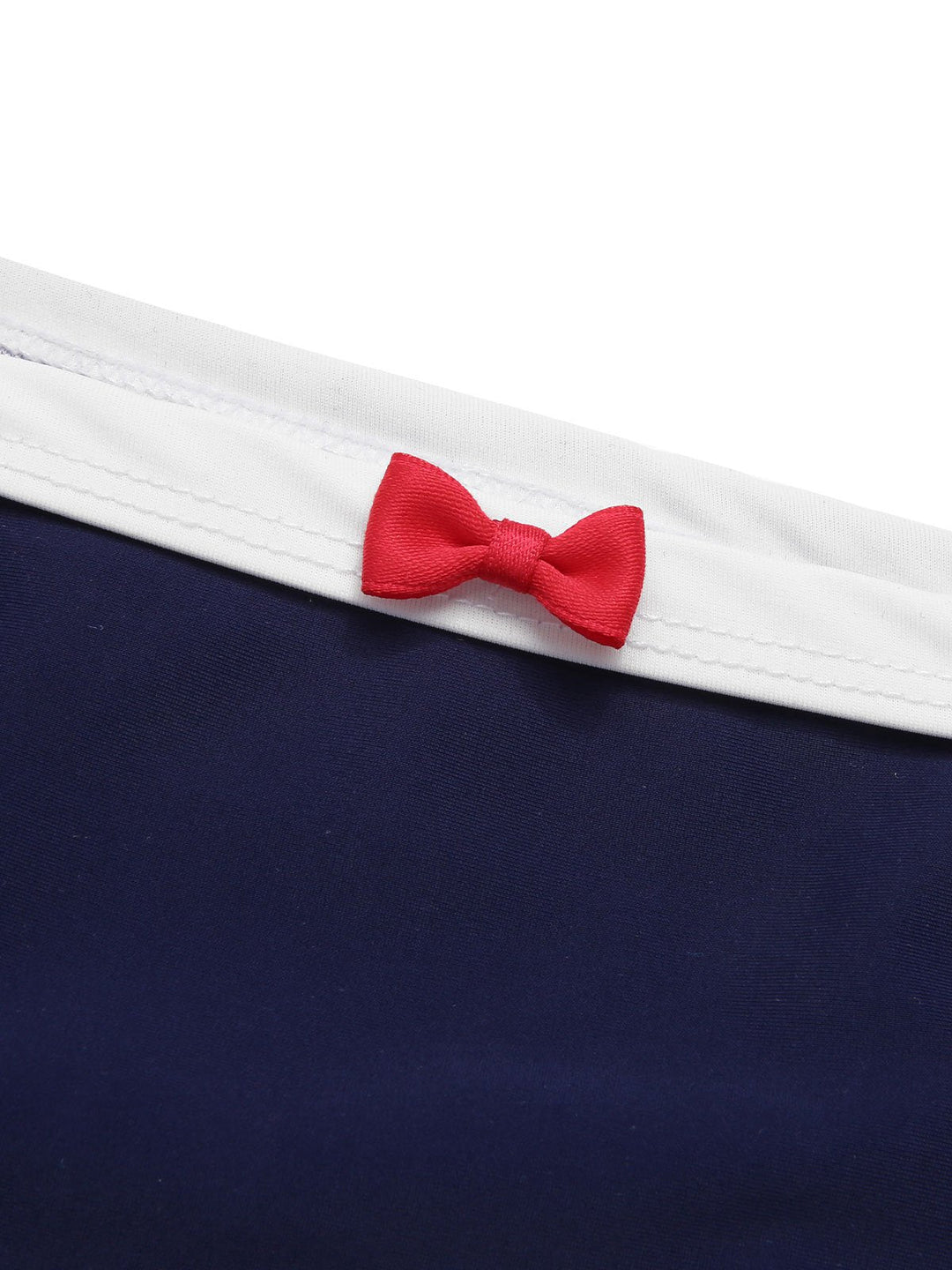 This Dark Blue Sailor Collar Bow Swimsuit carries vacation dreams in every stitch