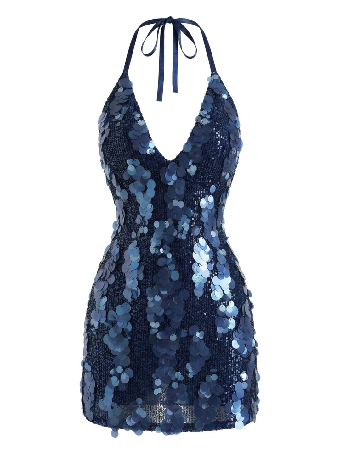 Dark Blue 2000s Solid Slip Sequined Dress - vintage dress, retro fashion
