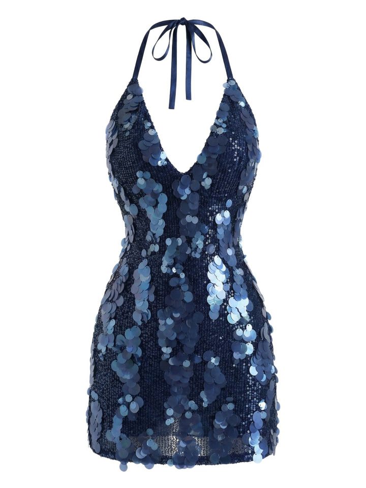 Dark Blue 2000s Solid Slip Sequined Dress - vintage dress, retro fashion