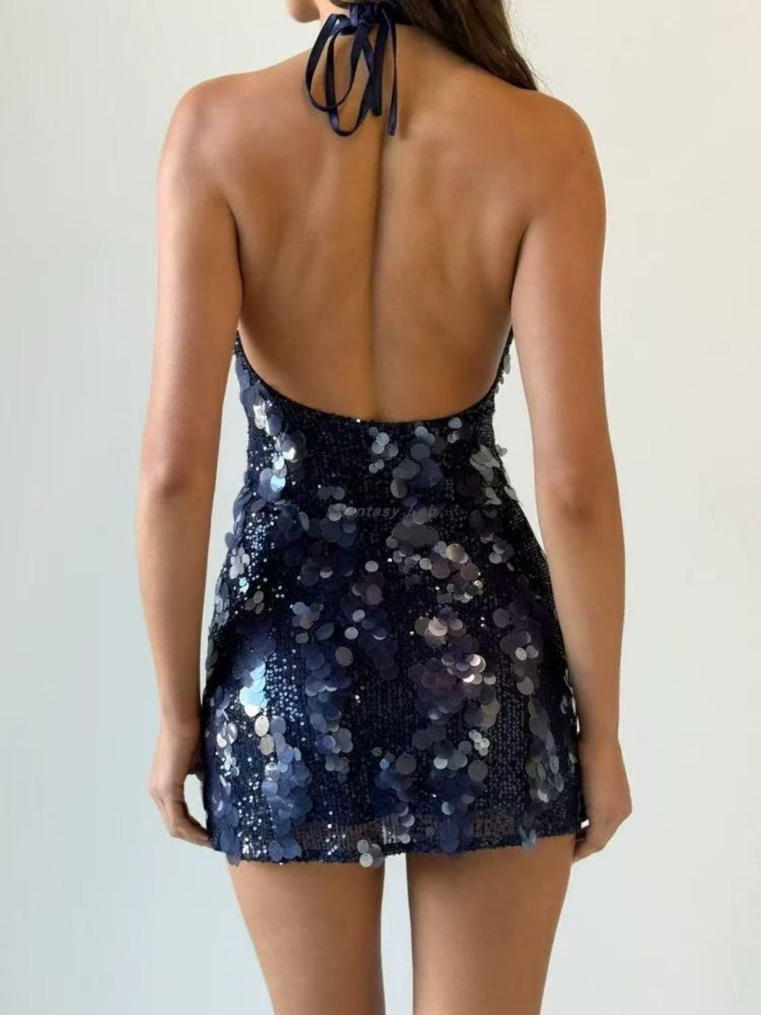 Dark Blue 2000s Solid Slip Sequined Dress - vintage dress, retro fashion