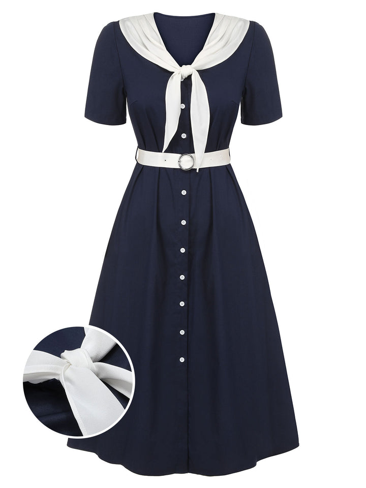 Dark Blue &amp; White 1940s Sailor Collar Dress, vintage dress, retro fashion - perfect for women who love vintage and retro fashion