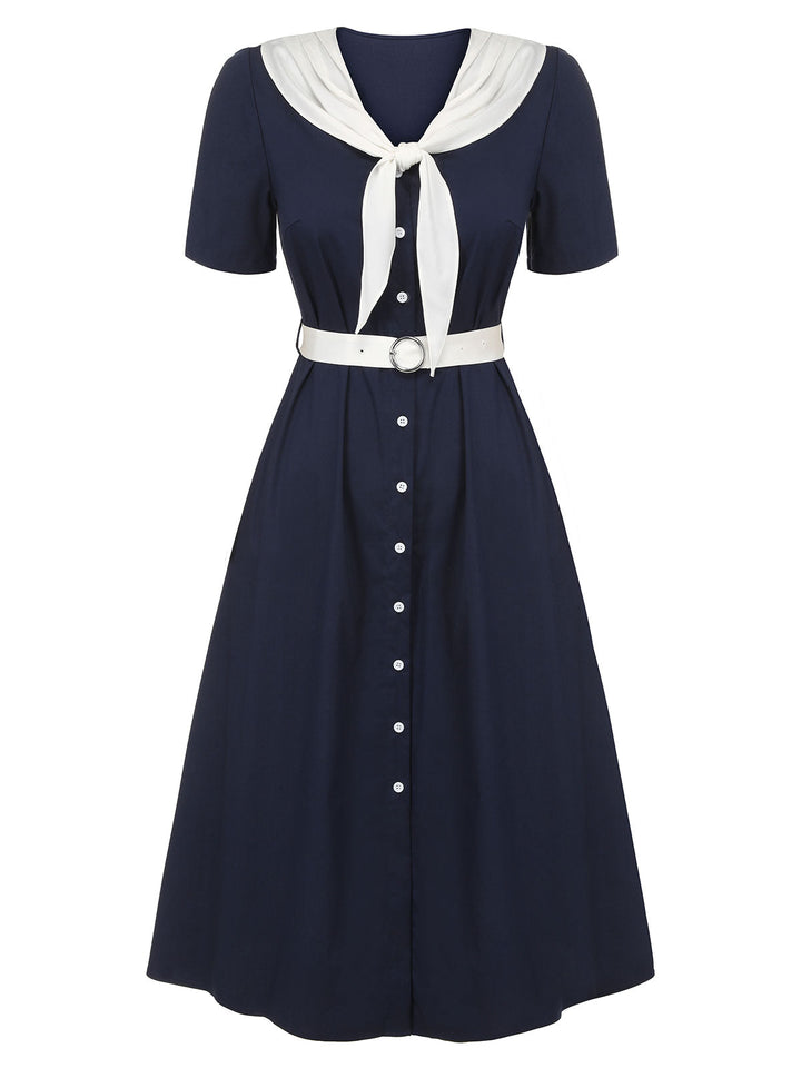Dark Blue &amp; White 1940s Sailor Collar Dress, vintage dress, retro fashion - perfect for women who love vintage and retro fashion