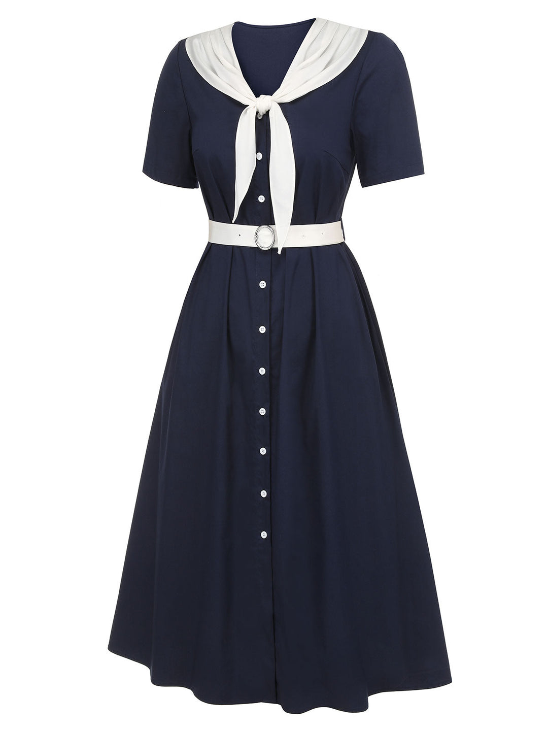 Dark Blue &amp; White 1940s Sailor Collar Dress, vintage dress, retro fashion - perfect for women who love vintage and retro fashion