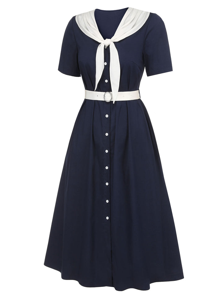 Dark Blue &amp; White 1940s Sailor Collar Dress, vintage dress, retro fashion - perfect for women who love vintage and retro fashion