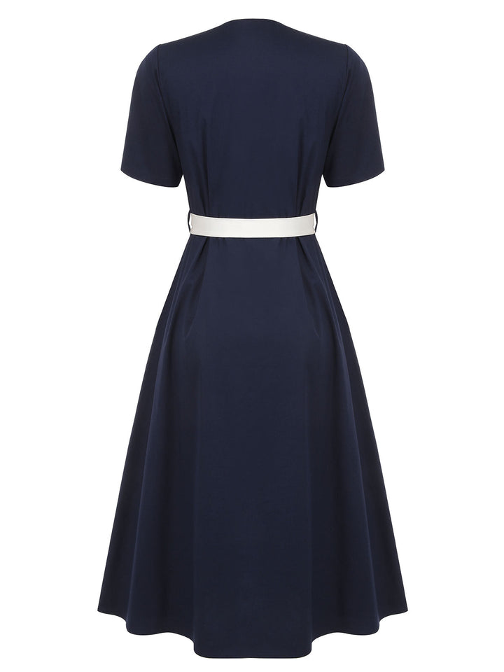 Dark Blue &amp; White 1940s Sailor Collar Dress, vintage dress, retro fashion - perfect for women who love vintage and retro fashion