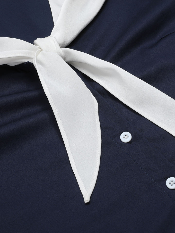 Dark Blue &amp; White 1940s Sailor Collar Dress, vintage dress, retro fashion - perfect for women who love vintage and retro fashion