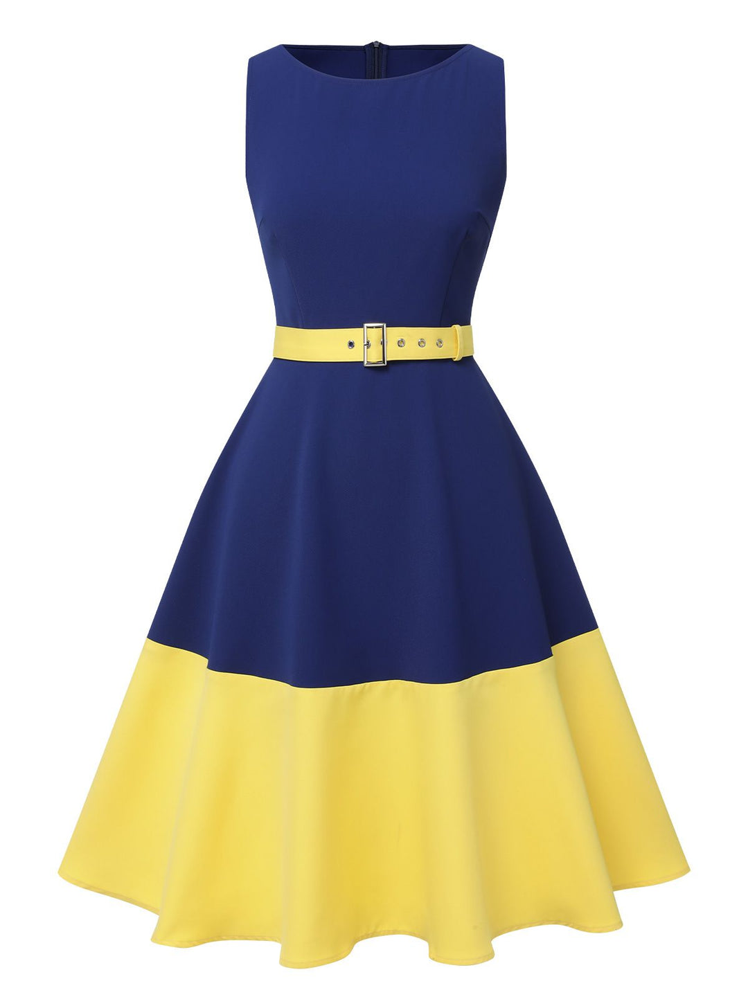 Dark Blue &amp; Yellow 1950s Solid Boat Neck Dress, vintage dress, retro fashion, rockabilly, pin-up fashion - perfect for women who love vintage and retro fashion