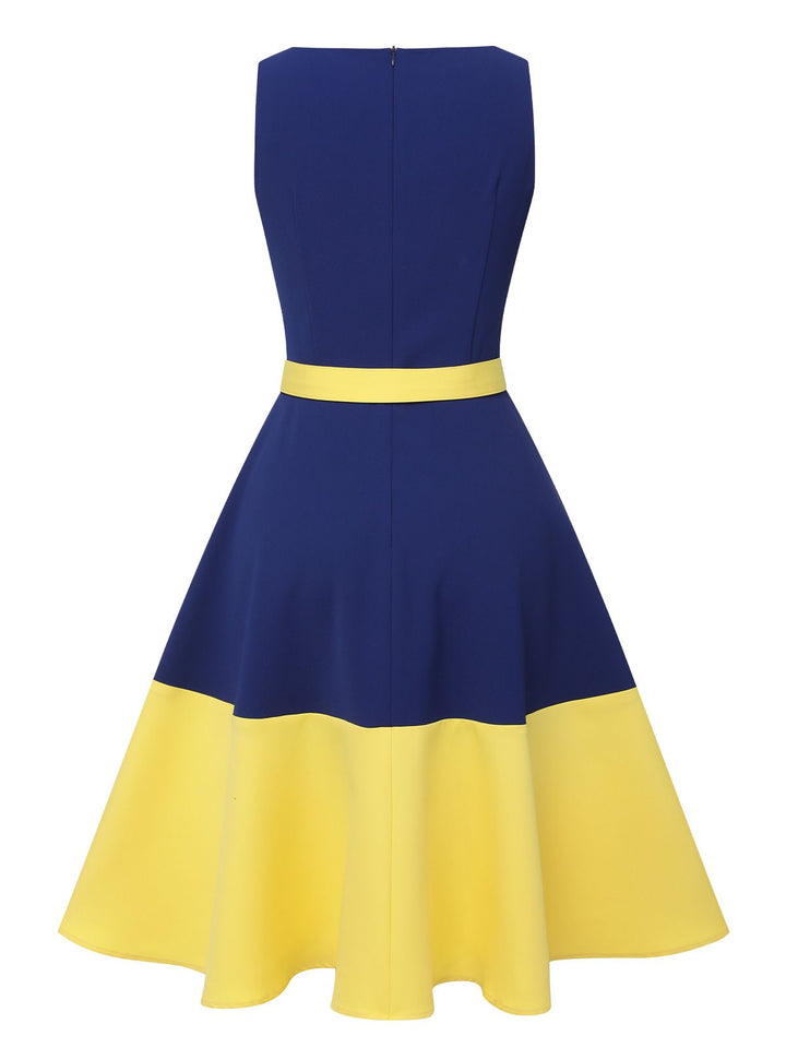 Dark Blue &amp; Yellow 1950s Solid Boat Neck Dress, vintage dress, retro fashion, rockabilly, pin-up fashion - perfect for women who love vintage and retro fashion