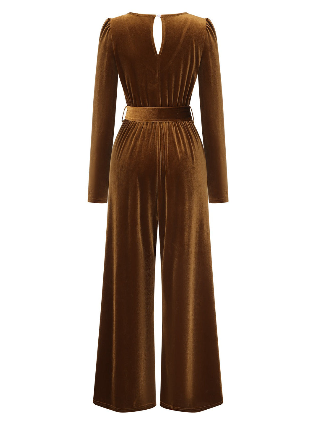 Dark Brown 1930s Solid V-Neck Velvet Jumpsuit, vintage romper, retro jumpsuit - perfect for women who love vintage and retro fashion