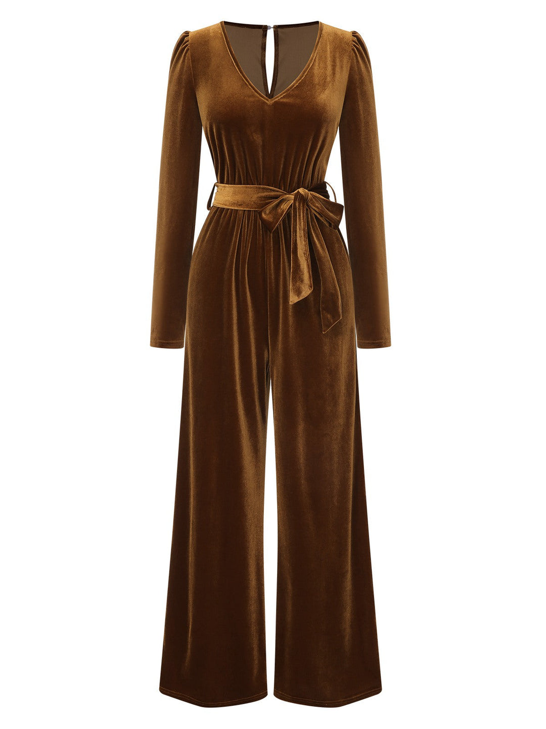 Dark Brown 1930s Solid V-Neck Velvet Jumpsuit, vintage romper, retro jumpsuit - perfect for women who love vintage and retro fashion