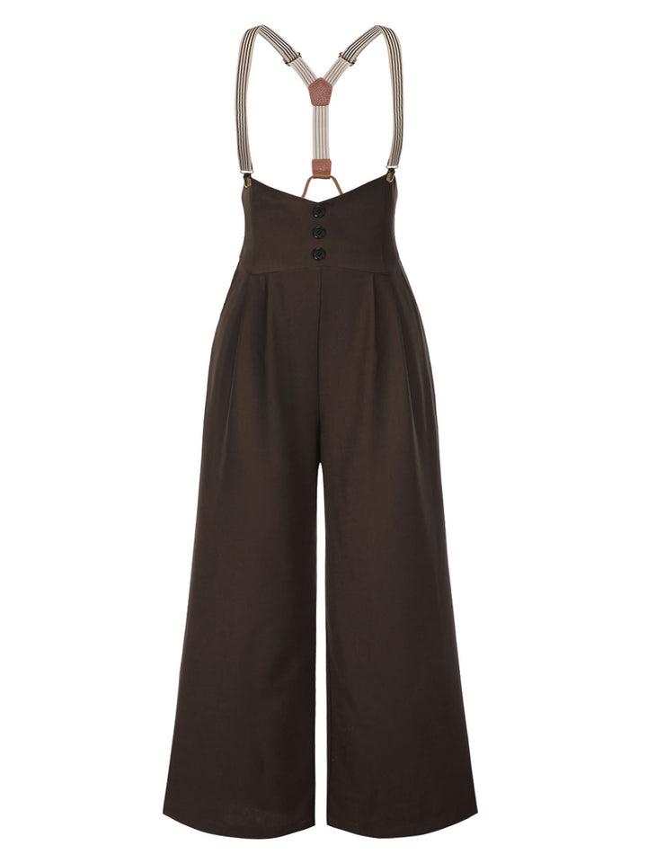 Dark Brown 1950s Button Suspender Pants - vintage fashion, style