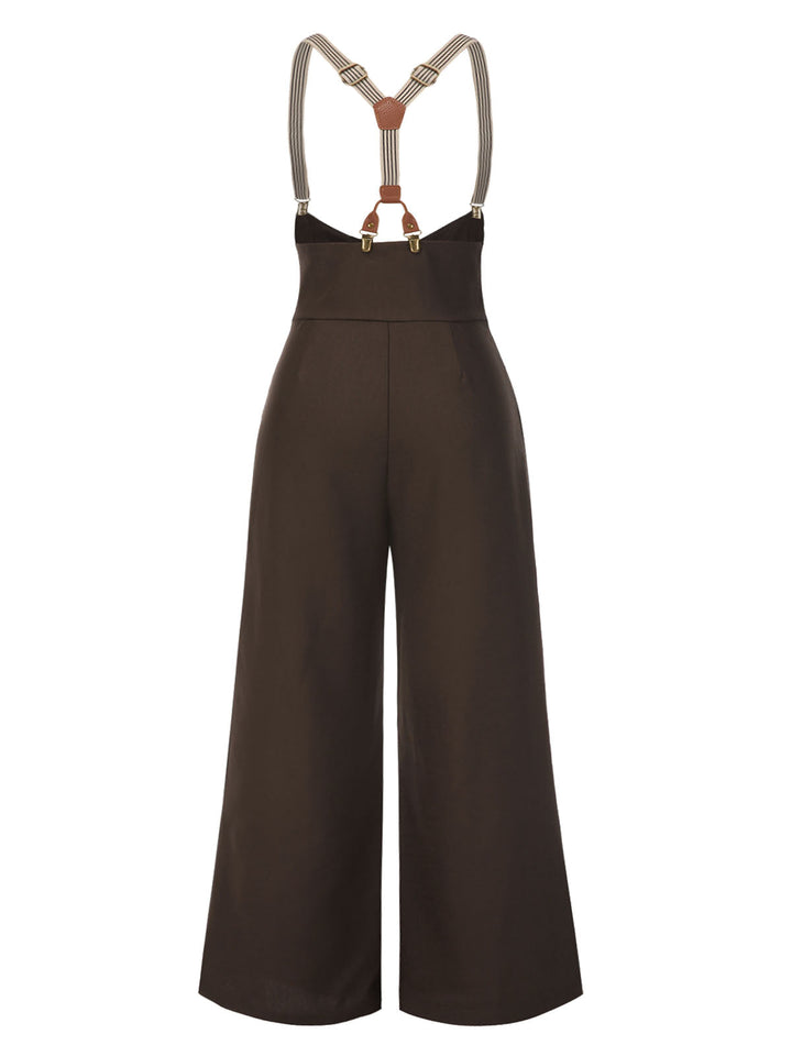 Dark Brown 1950s Button Suspender Pants - vintage fashion, style