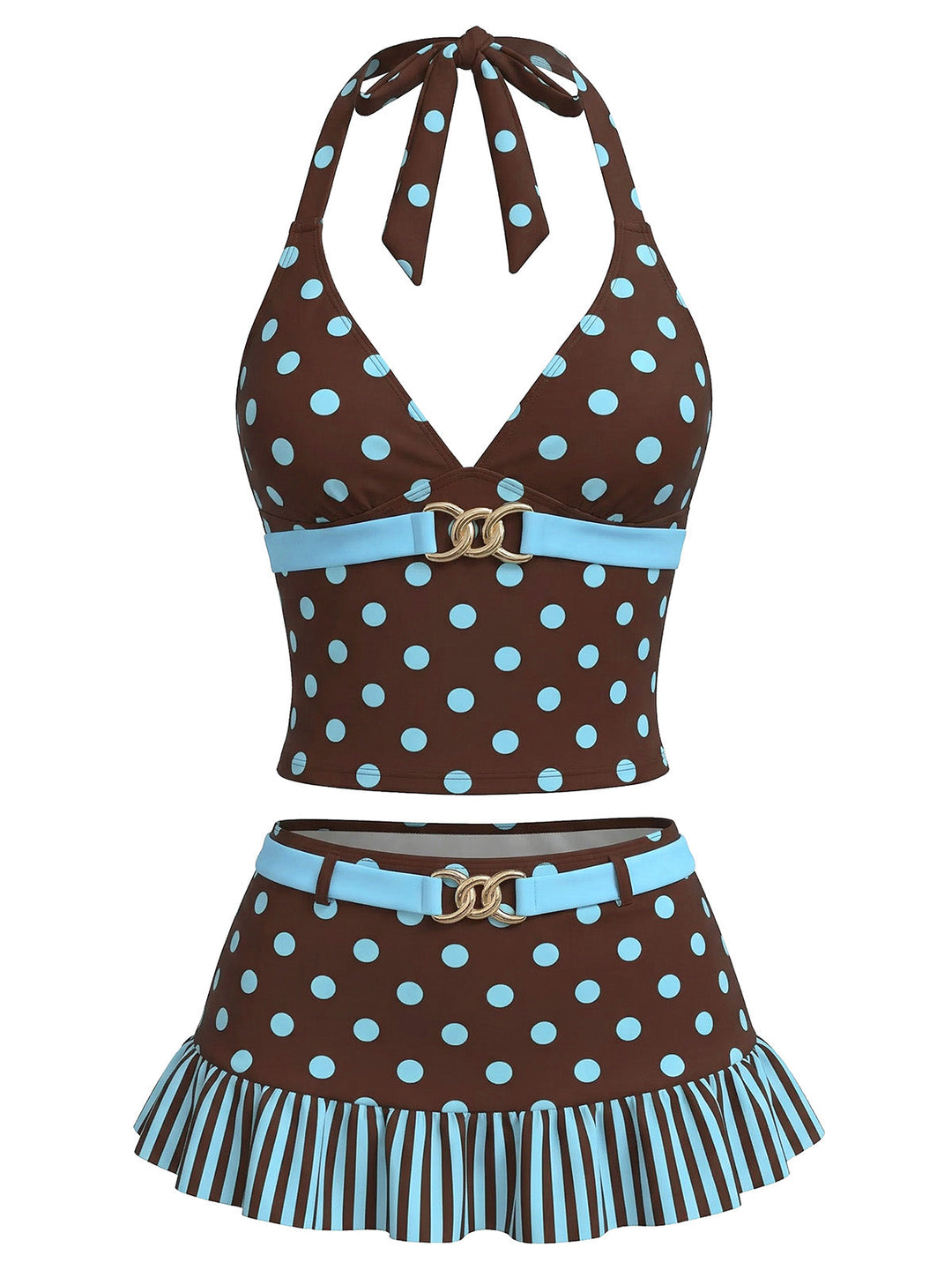 Dark Brown Polka Dot Tankini Set - vintage fashion, retro style