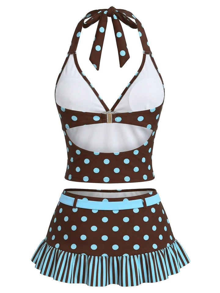 Dark Brown Polka Dot Tankini Set - vintage fashion, retro style