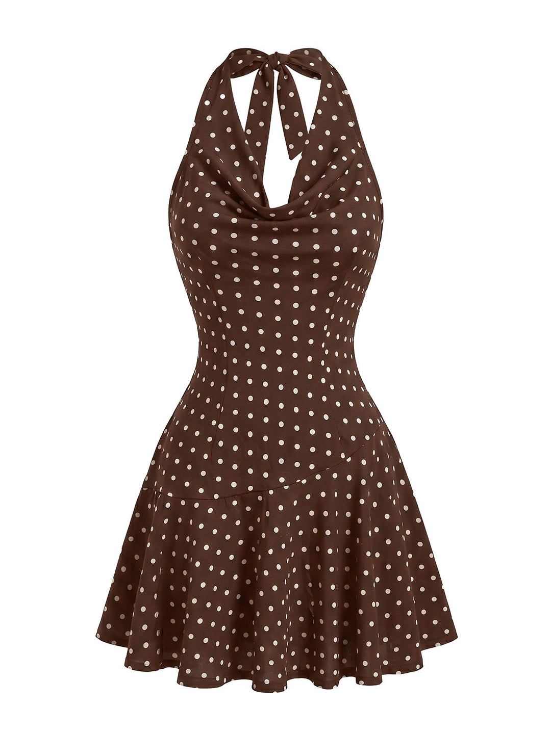 Dark Brown 1960s Polka Dot Halter Backless Dress, vintage dress, retro fashion - perfect for women who love vintage and retro fashion