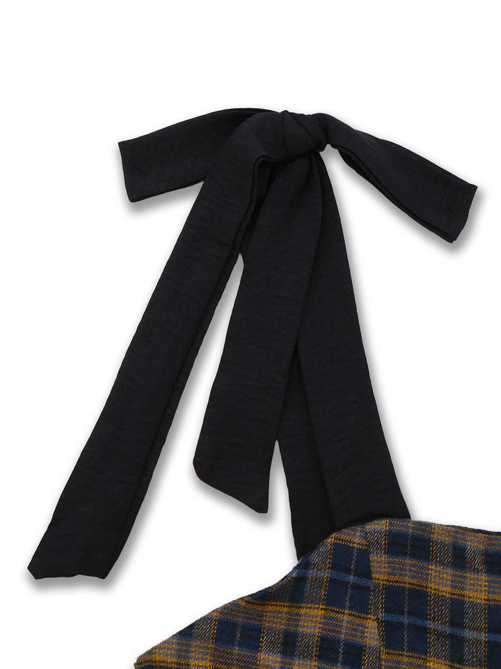 Dark Coffee 1950s Bow Strap Plaid Dress - vintage dress, retro fashion, rockabilly